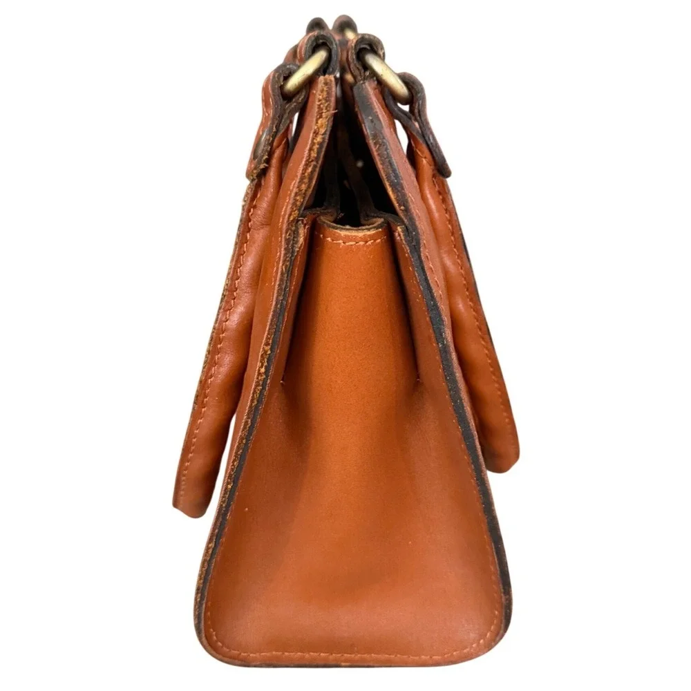 Patricia Nash Tan Tooled Leather Floral Handbag Gold Underlay Cross Turn-Lock